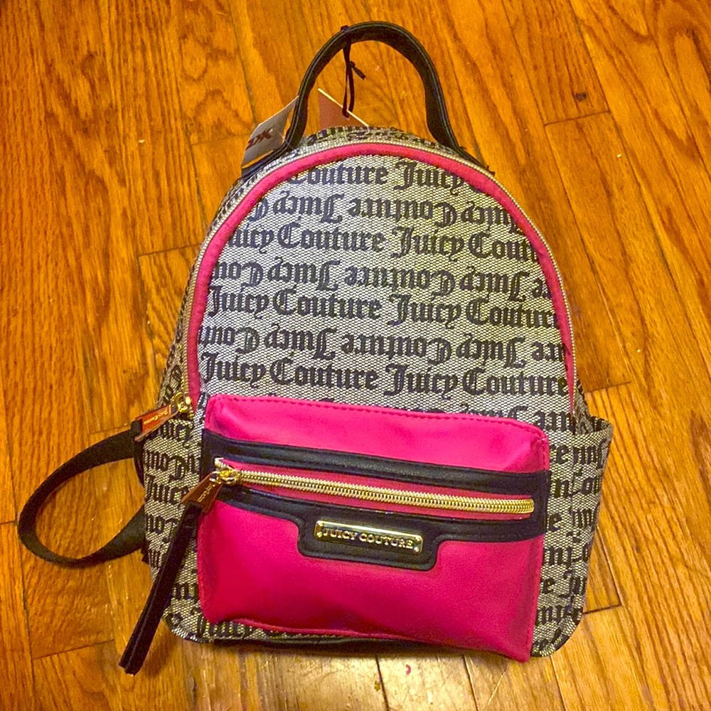 Juicy Couture small back pack 11” X 7” black and white with hot pink